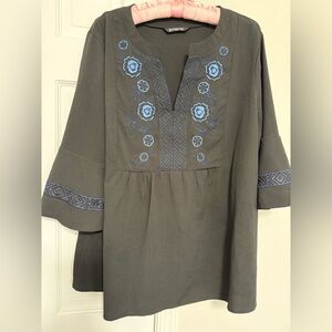 BloomChic Black Tunic with Blue Floral Embroidery